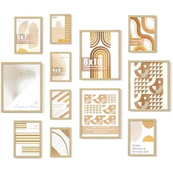 Natural Wood 12 Pack Picture Frames Collage Wall Decor Set, Multi-Size Gallery Frames for Wall Mounting & Tabletop Display, Includes 4pcs 8x10, 4pcs 5x7, 4pcs 4x6 Wood Color Photo Frame