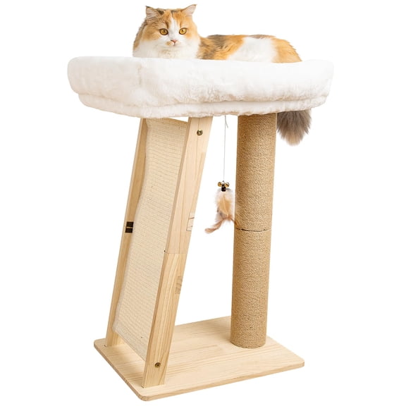 Natural Wood 27.5" Cat Tree Multifunctional Scratching Perch