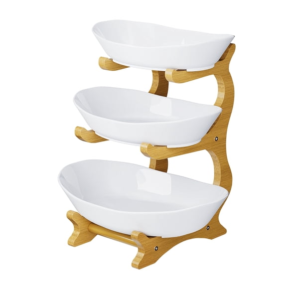 Natural Wood 3-Tier Plastic Luxury Fruit Stand - Elegant Double Layer Bowl with Creative Candy Display - Space-Saving Design, Easy to Assemble, Home Snack Tray for Living Room