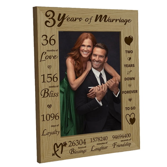 Natural Wood 3 Years of Marriage Photo Frames for Tabletop Display Photo Frame Rectangle Word 218x168mm Inner Diameter: 142x90mm for DIY