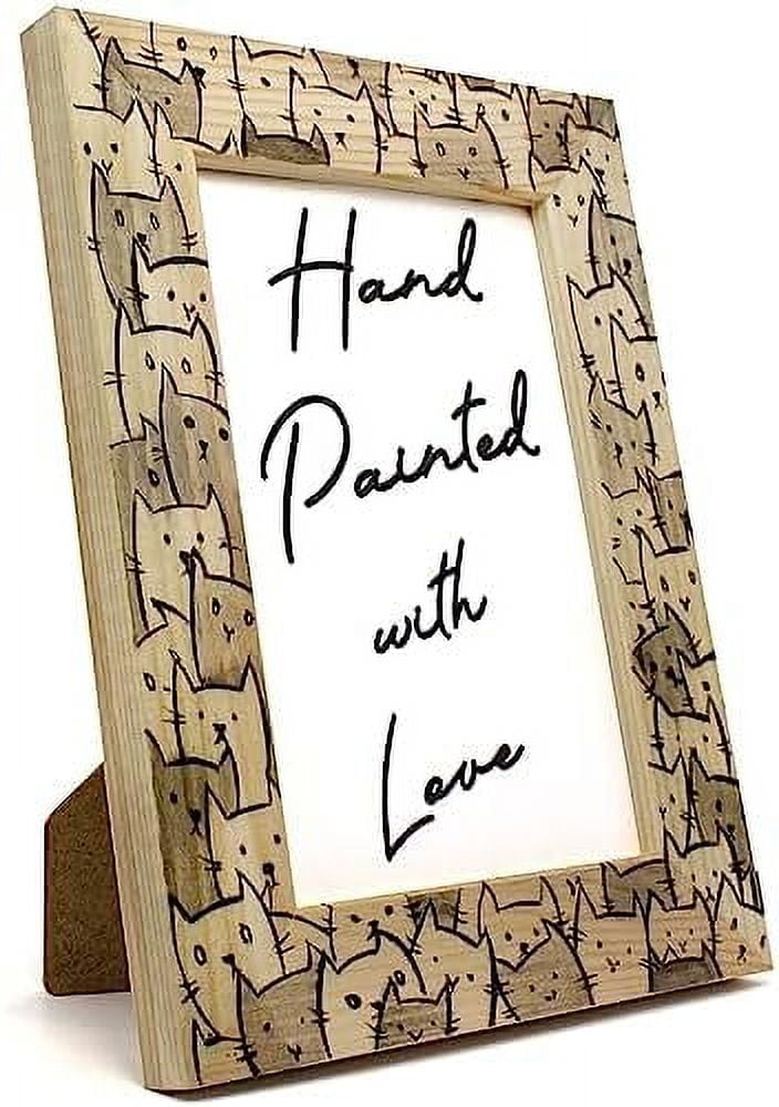 Natural Wood 4X6 Inch Picture Frame For Cat Lovers Kitten Themed