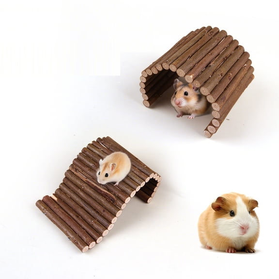 Natural Wood Arch Tunnel Hideout for Small Pets – Rustic Branch Climbing Bridge & Cozy Rest Nest for Hamsters, Rabbits, and Rodents – Smooth Curved Structure with Visible Wood Grain