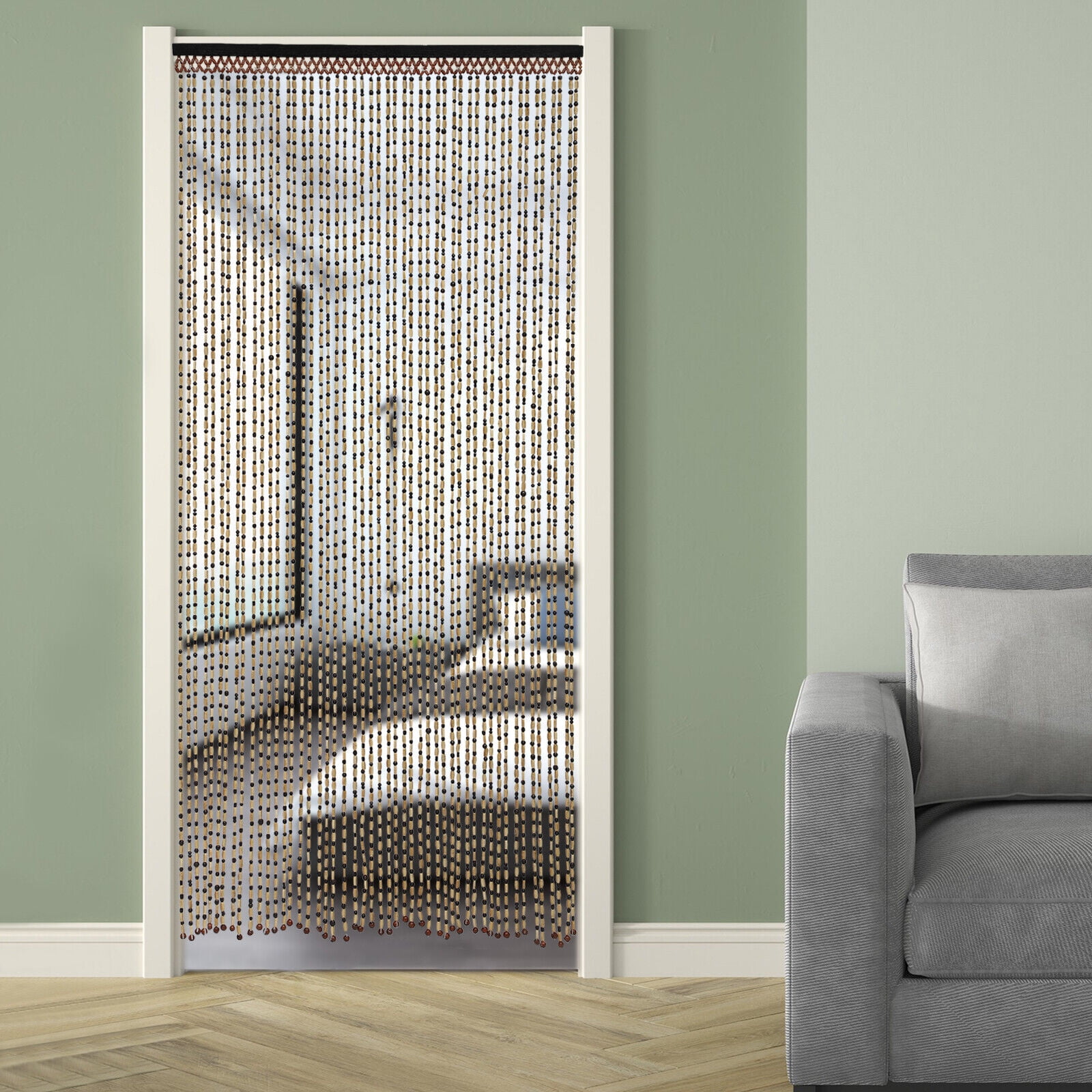 Natural Wood Bamboo Beaded Curtain Wooden Hanging Room Divider Decorative 74.8in