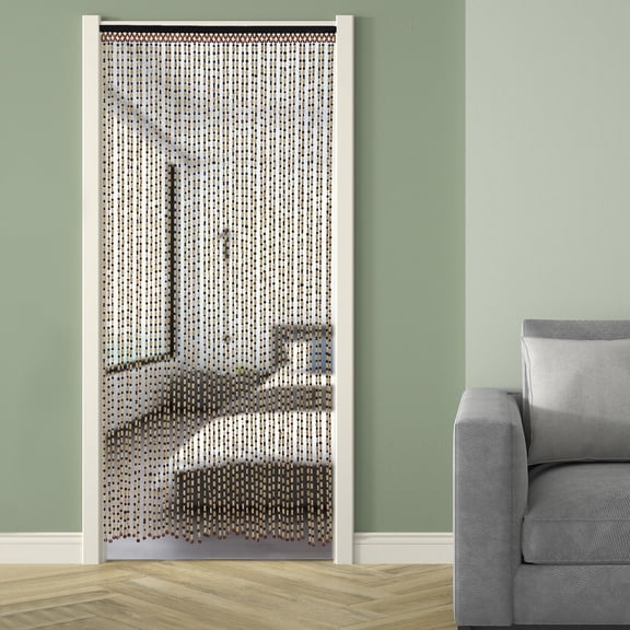 Natural Wood Bamboo Beaded Curtain Wooden Hanging Room Divider Decorative 74.8in