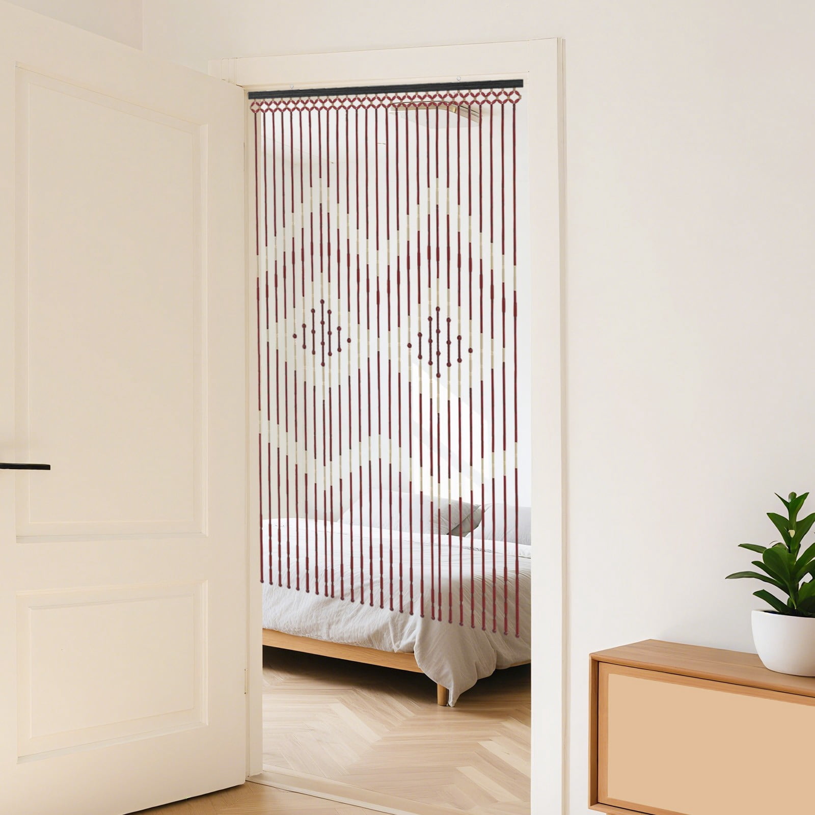 Natural Wood Bamboo Beaded Curtain for Doorway Room Divider 27 Strands for Iiving Rooms,Study Rooms