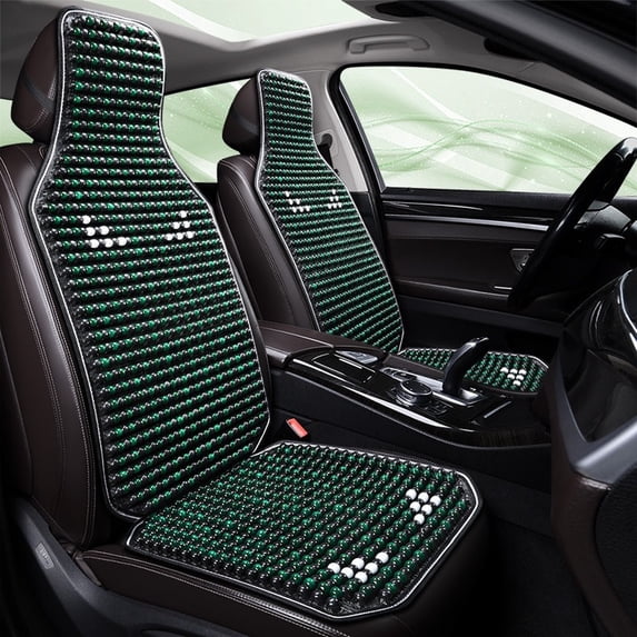 Natural Wood Bead Massaging Car Seat Cushion & Back Support - Sweat-Free Breathable Ergonomic Design, Non-Slip for Car and Truck, Comfort for Long Drives, Relieves Back Pain (1 Seat Pad+1 Back Rest)