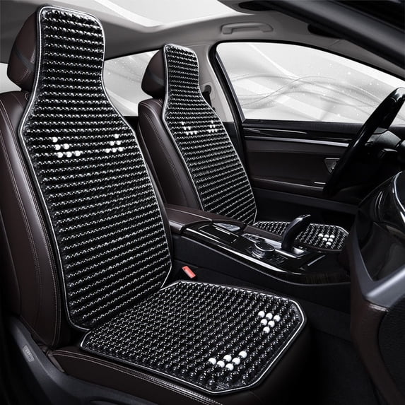 Natural Wood Bead Massaging Car Seat Cushion & Back Support - Sweat-Free Breathable Ergonomic Design, Non-Slip for Car and Truck, Comfort for Long Drives, Relieves Back Pain (1 Seat Pad+1 Back Rest)