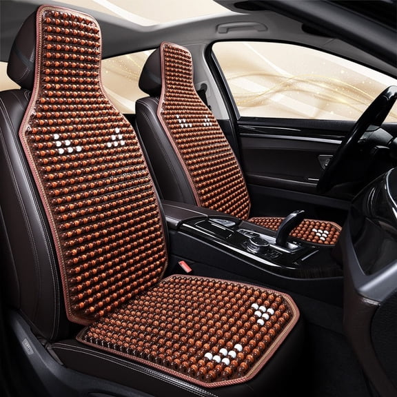 Natural Wood Beaded Car Seat Cushion Cover - Double Strung Massaging Comfortable Driver Seat Pad with High Ventilation, Universal Fit for Car, Truck, SUV to Reduce Back Sweat & Pain (1PC)
