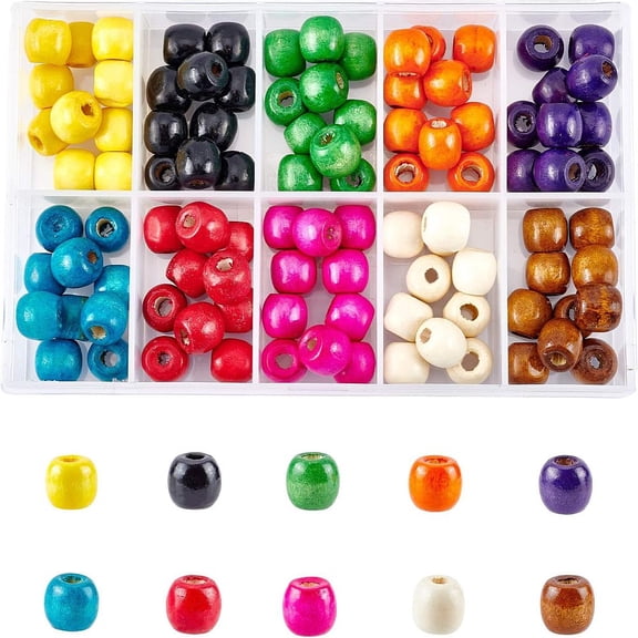 Natural Wood Beads Dyed Barrel Lead Free Mixed color 11x12mm Hole: 3~5mm 10 colors about 10pcs/color about 100pcs/box