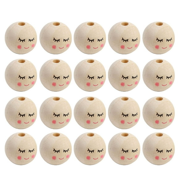 Natural Wood Beads Wooden Faced Beads Wooden Ball with Hole for DIY Decor Craft