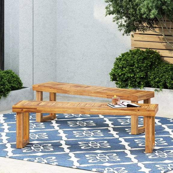 Natural Wood Bench Pair | Suitable for Outdoor Relaxing | Slat Panel Design | Resists Wear and Tear