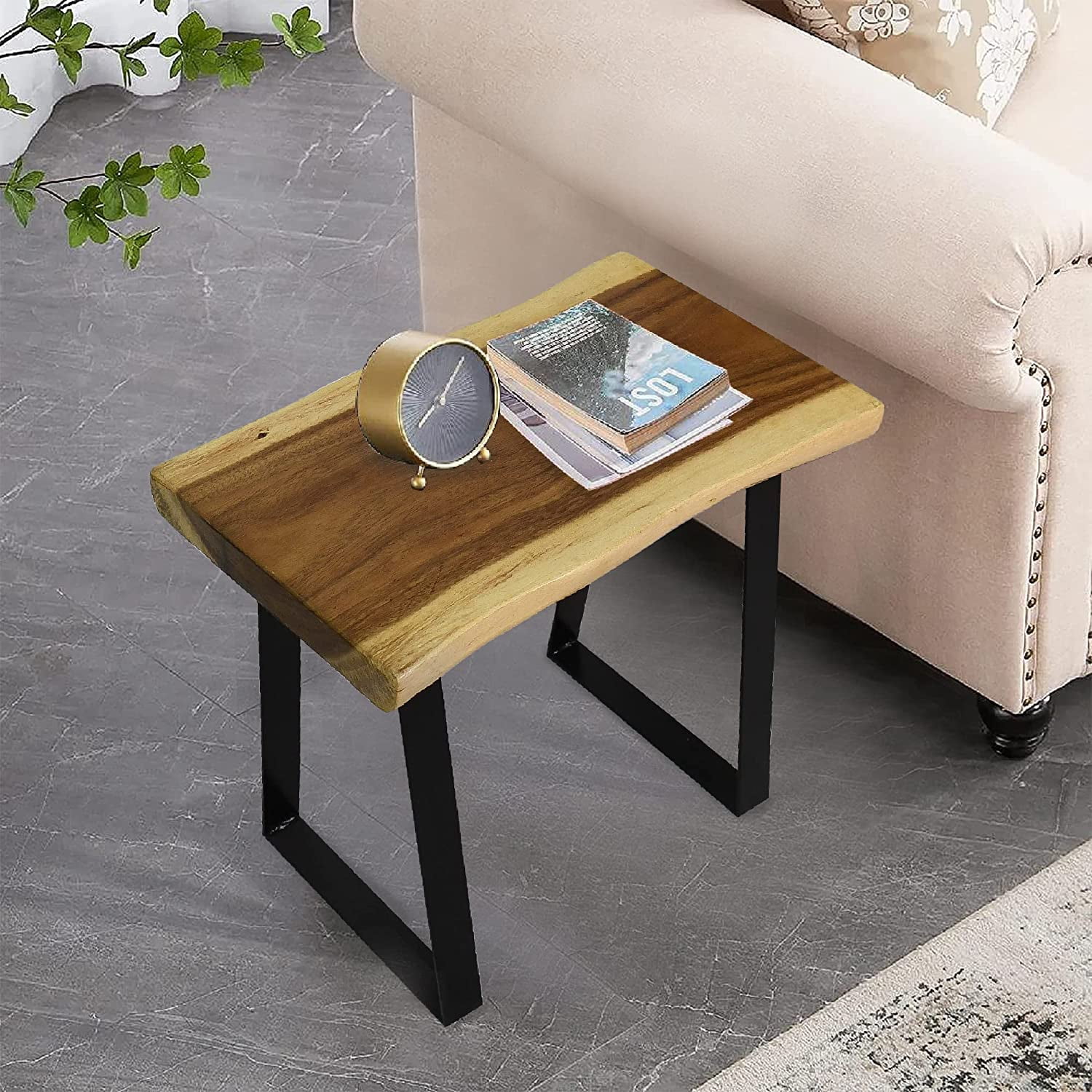 Rustic Live Edge Stool Natural Wood Bench Rectangle Solid Wooden Entryway Stools 20