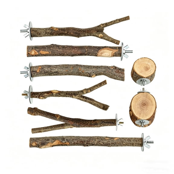Natural Wood Bird Perch Stand Parrot Claw Grinding Stick, Brown Wooden 6.3In 3.35X0.59In Rough Bark Chew Toy Screw Mount Branch for Small Parrot Cage Playground