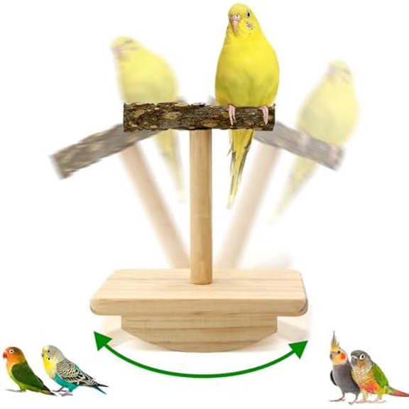 Natural Wood Bird Perch Stand Training, Intelligence Puzzle Enrichment Toys for Parakeets, Wooden Parrot Perch Platform, Bird Playground Play Stands for Conure, Cockatiel, Budgie Interactive Toys