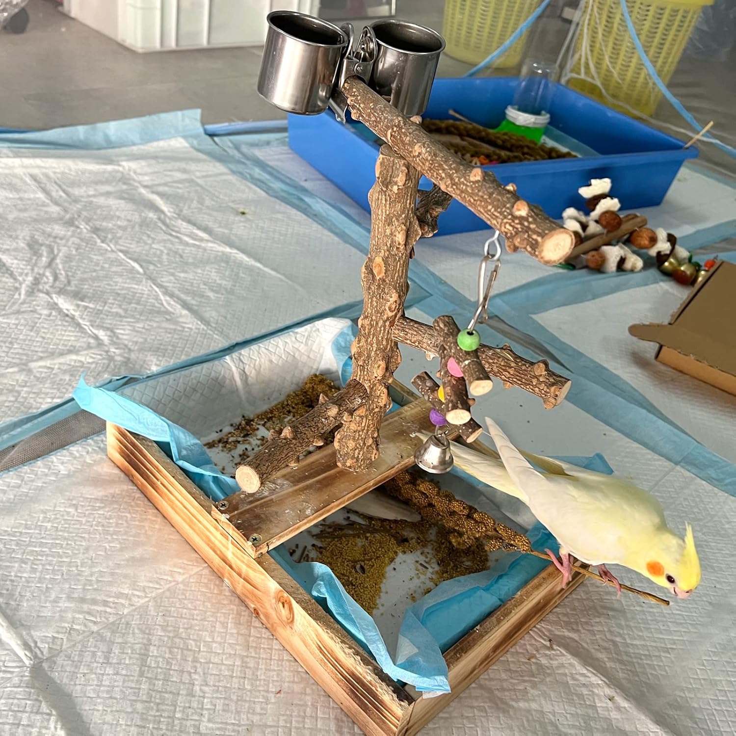 Natural Wood Bird Toys Playground, Bird Cage Accessories, Bird Perches ...