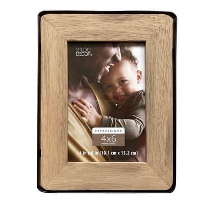 Natural Wood & Black Metal 4" x 6" Frames by Expressions Studio Decor Rustic Picture Frame Set with Matted Display - Easel & Wall Mount - Vertical or Horizontal - 12 Pack