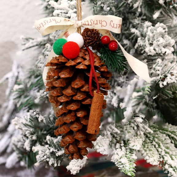 Natural Wood Christmas Decoration with Pine Cones and Cinnamon Sticks, Handcrafted Bow Ornament for Tree Decor, Festive Holiday Arrangement for Mantle and Table Centerpieces