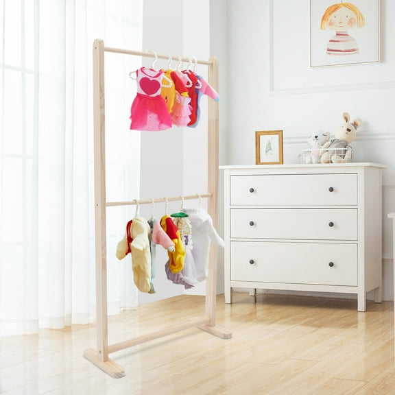 Natural Wood Clothing Garment Rack for Children Dog Clothing Display Retail Storage 2-Tier