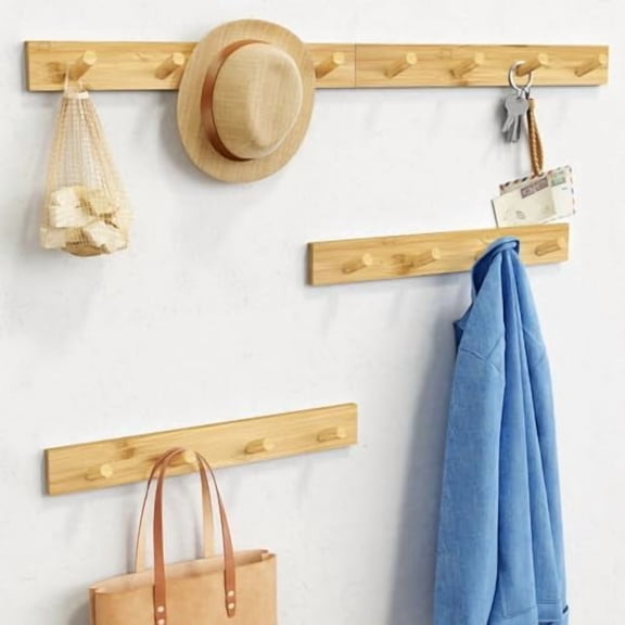 Natural Wood Coat Rack Wall Mount Set of 4, Wooden Wall Hooks for Bathroom Towels, Vertical Coat Hanger for Kids Room, Boys Girls Bedroom, Office, Entryway Keys Hats and Shoes -16 Hooks