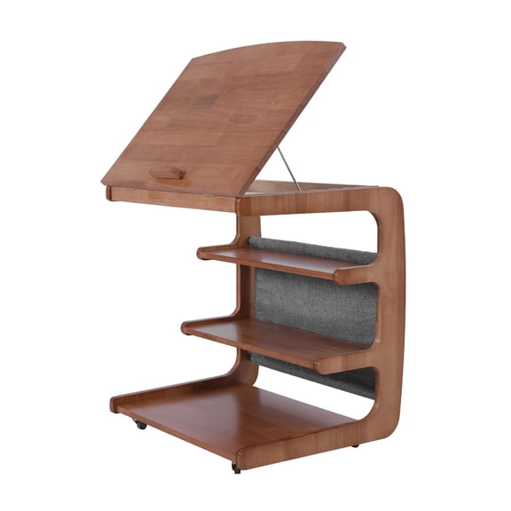 Natural Wood Color 60cm Adjustable Wooden Drafting Table With Storage