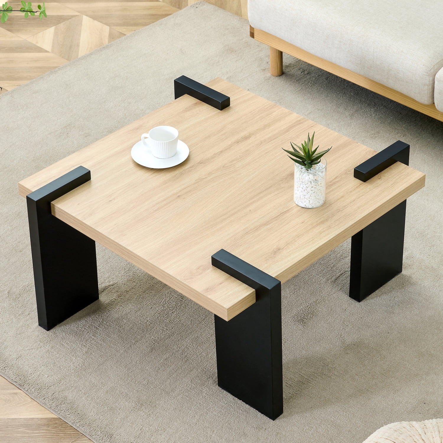 Natural Wood-Colored MDF Coffee Table for Modern Minimalist Living Rooms and Leisure Areas