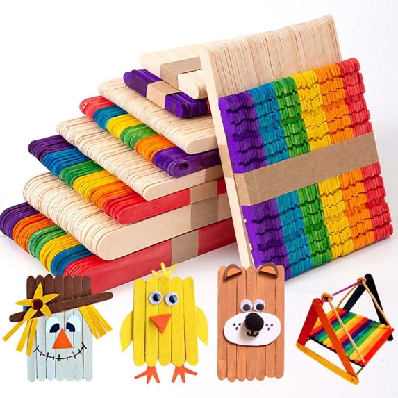 Natural Wood Craft Sticks Colored Sticks DIY Ice Cream Sticks for Handmade Crafts Baking Classroom Projects