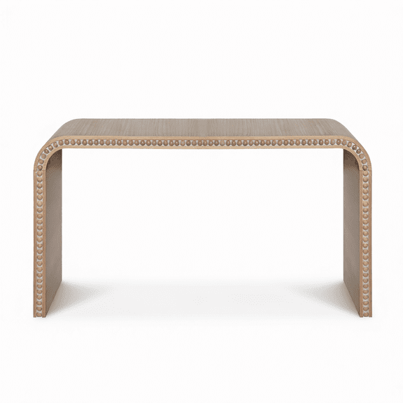Natural Wood Curved Waterfall Console Table with Beaded Trim Entryway Foyer Table for Hallway Living Room