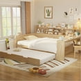 thumbnail image 1 of Natural Wood Daybed With Practical Storage Compartments, Twin Trundle Bed And Efficient Study Space In Hue Wooden Multi-purpose Shelves, Productive Desk Finish, 1 of 2