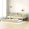 thumbnail image 1 of Natural Wood Daybed with Trundle, Full Size Platform Bed Frame with Guard Rails, 1 of 10