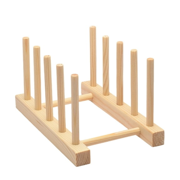 Natural Wood Dish Drying Rack for Kitchen Countertop Space Saving Cabinet Shelf Organiser for Cups Plates Utensils