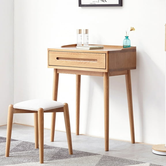 Natural Wood Dresser Desk With Storage, 19.69in Package Width, Oak 60cm Wide Solid Table, 22.98in Depth, Shade