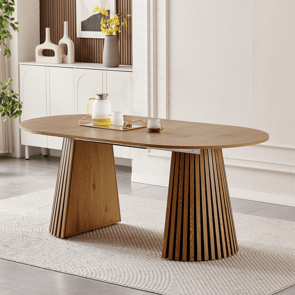 Natural Wood Extendable Dining Table | Multi-Functional Oval Design Space-Saving Kitchen and Office Desk
