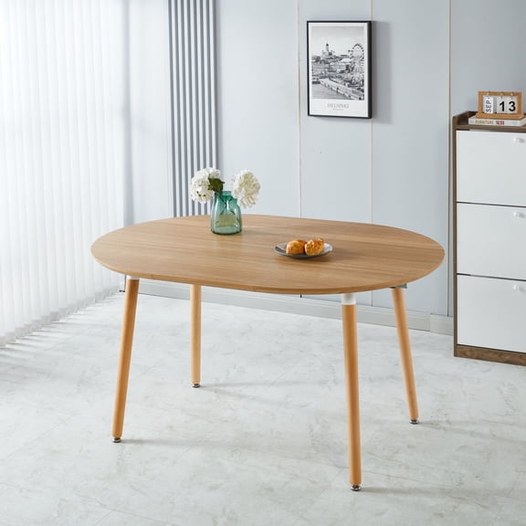 Natural Wood Extensible Dining Table with Wood Leg – 3-in-1 Expanding Table 39.4" to 70.9" for Kitchen, Office, Coffee, MDF Top