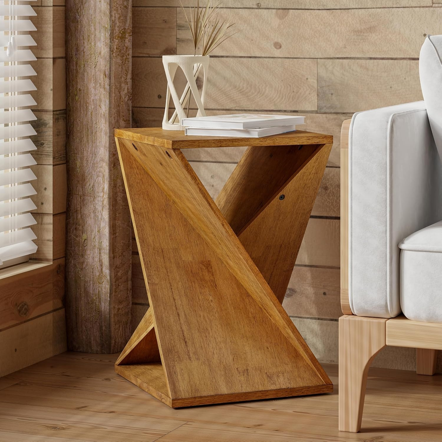 [Natural Wood Farmhouse Table] Rustic Natural Wood Farmhouse End Table ...