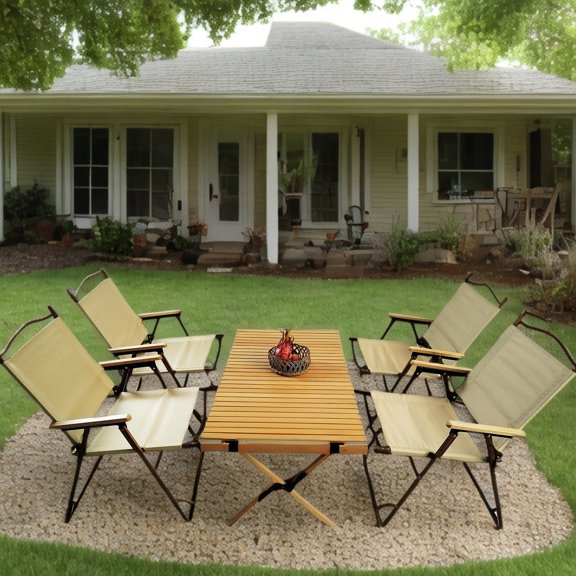Natural Wood Finish - Canvas Seats with Safety Fasteners - Outdoor Entertaining - Sturdy Dining Set