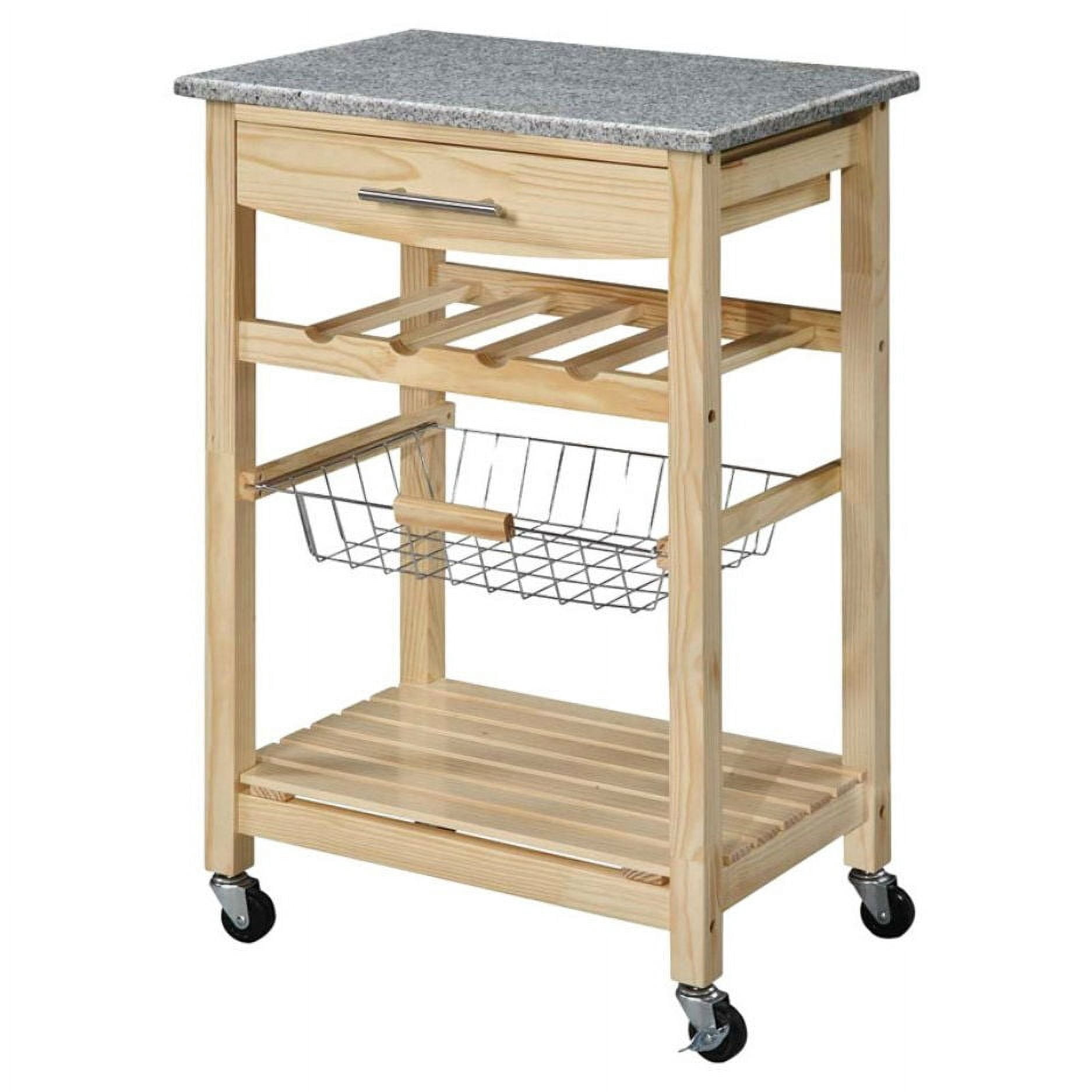 Natural Wood Finish Kitchen Island Cart with Granite Top - Walmart.com