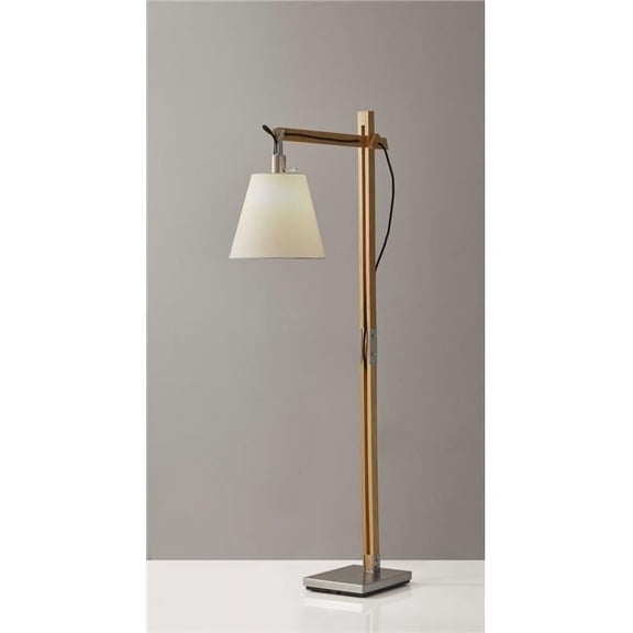 Natural Wood Floor Lamp with Adjustable Hinged Arm