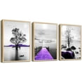 thumbnail image 1 of Natural Wood Framed Wall Art For Living Room Wall Decoration For Bedroom Bathroom Office Wall Decor Black White Painting Purple Scenery Wall Pictures Artwork Prints Room Home Decor 3 Piece, 1 of 6