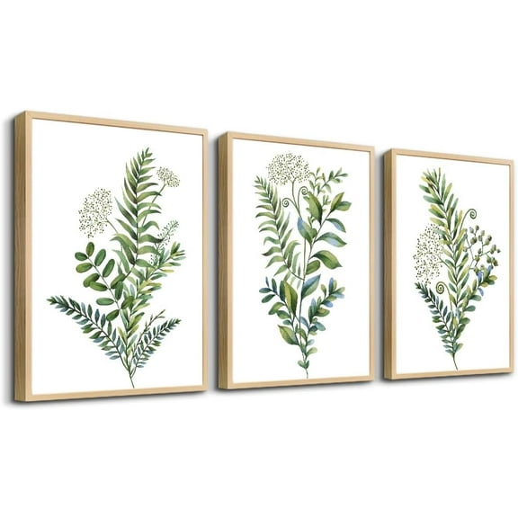 Natural Wood Framed Wall Art Painting For Dining Room Family Wall Decor For Bedroom Kitchen Wall Decoration Living Room Decor Green Leaf Pictures Artwork For Home Walls 3 Piece Framed Art Prints