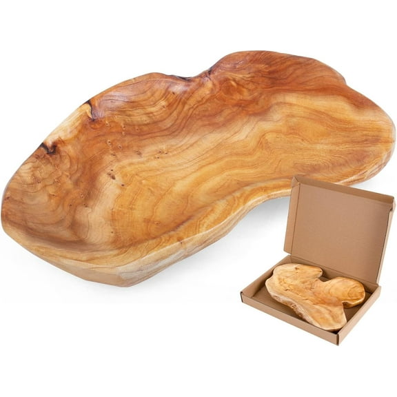 Natural Wood Fruit Bowl 11-13 inch, Unique Handmade Wood Serving Platter, Wood Fruit Snack Dish for Sandwich Bread Serving, Appetizer Display, Vintage Ring Dish, Hand Carved Artworks