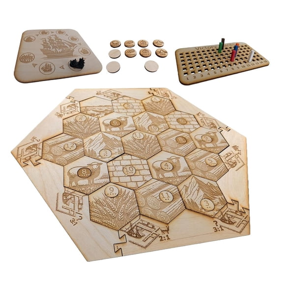 Natural Wood Game Tiles for use with Settlers of . 2-4 Players. (Board w/Accessories Bundle) Board w/ Accessories Bundle
