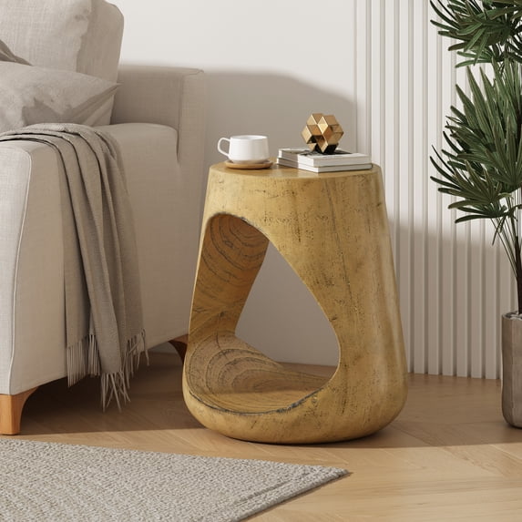 Christopher Knight Home 16.7" Natural Wood Grain Round Hollow MGO Outdoor Side Table with Wide Base, Natural