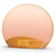 Natural Wood Grain Sound Machine Sunrise Alarm Clock，Nature Inspired Sleeping Sounds, Dimmable Clock, Night Light, Noise Sound Machine for Adults