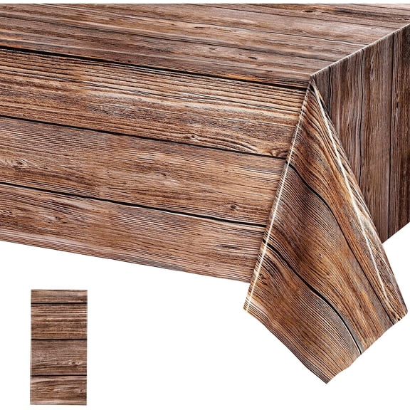 Natural Wood Grain Tablecloths Rustic Plastic Table Covers for Rectangle Table, Vintage Farmhouse Style Table Cloth Decorations for Western Barn Themed Birthday Wedding Party, 54 X 108 Inch (1 Pack)