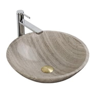 Natural Wood Gray Stone Round Vessel Sink for Bathroom, 17 Inch Wood Gray Marble Bathroom Sink, Vanity Bowl Basin