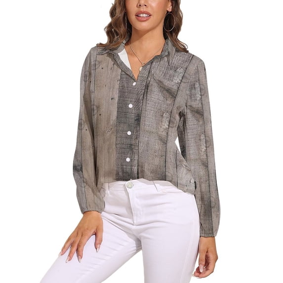 Natural Wood Grey Wood Long Sleeve Blouse Woman Streetwear Casual Shirts Summer Oversize Woman Streetwear Clothing Birthday Present