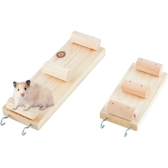 Natural Wood Hamster Climbing Ladder 2 Packs Hamster Ramp and Platform Guinea Pig Climbing Ladder Wood Bridge for Guinea Pig Rat Mouse Ferret Chipmunk and Other Small Animals