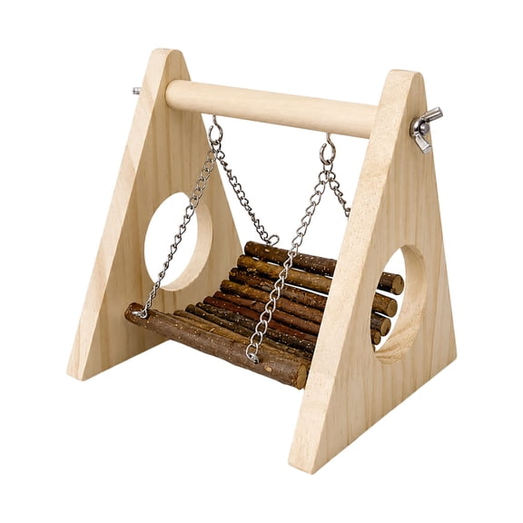 Natural Wood Hamster Swing with Hanging Bar Chew Toy for Small Including Golden Hamsters and Small Animals