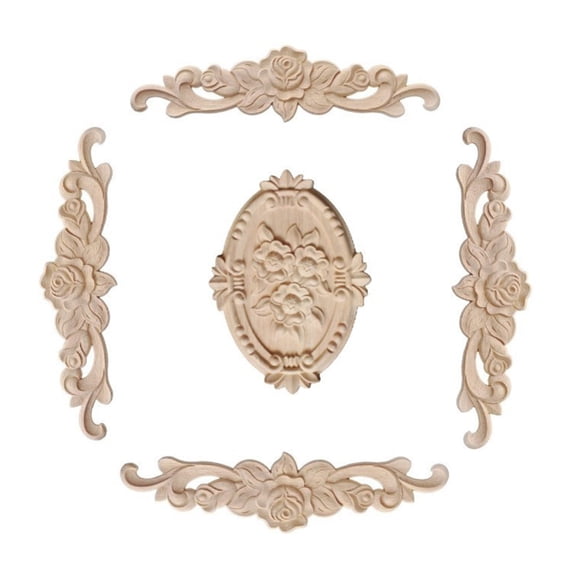Natural Wood Hand Carved Floral Embellishment For Furniture Wall Ceiling Design