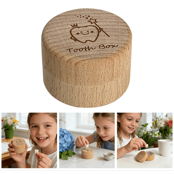 Natural Wood Kids' Tooth Memory Box - Baby Teeth, Umbilical Cord & First Keepsake Storage, Lidded Design for Precious Childhood Moments - (B)